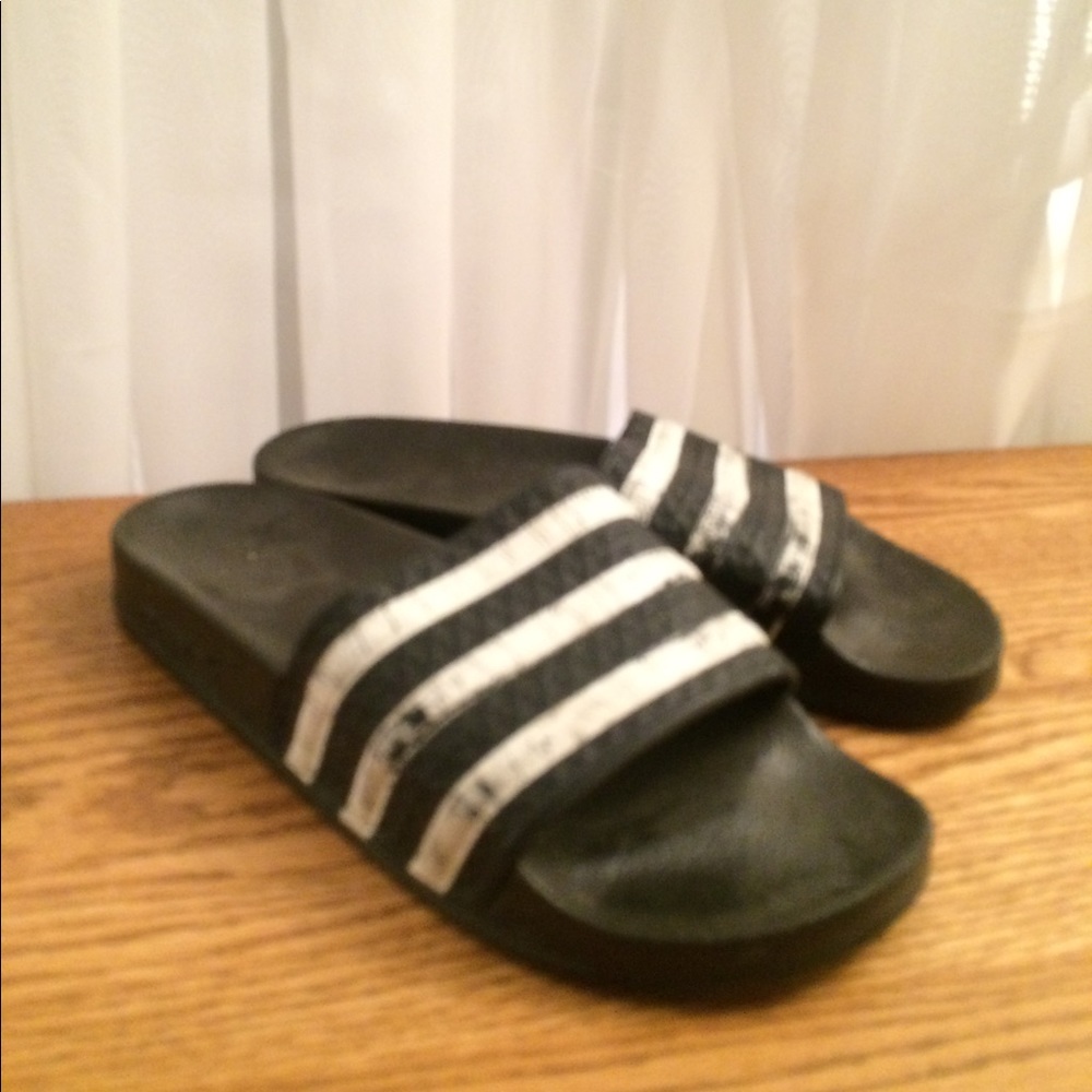 Adidas black and white sandals size 7